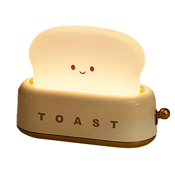 Adorable toast lamp, dimmable LED desk light. Rechargeable warm glow night light, perfect for kids' bedrooms & cute decor.