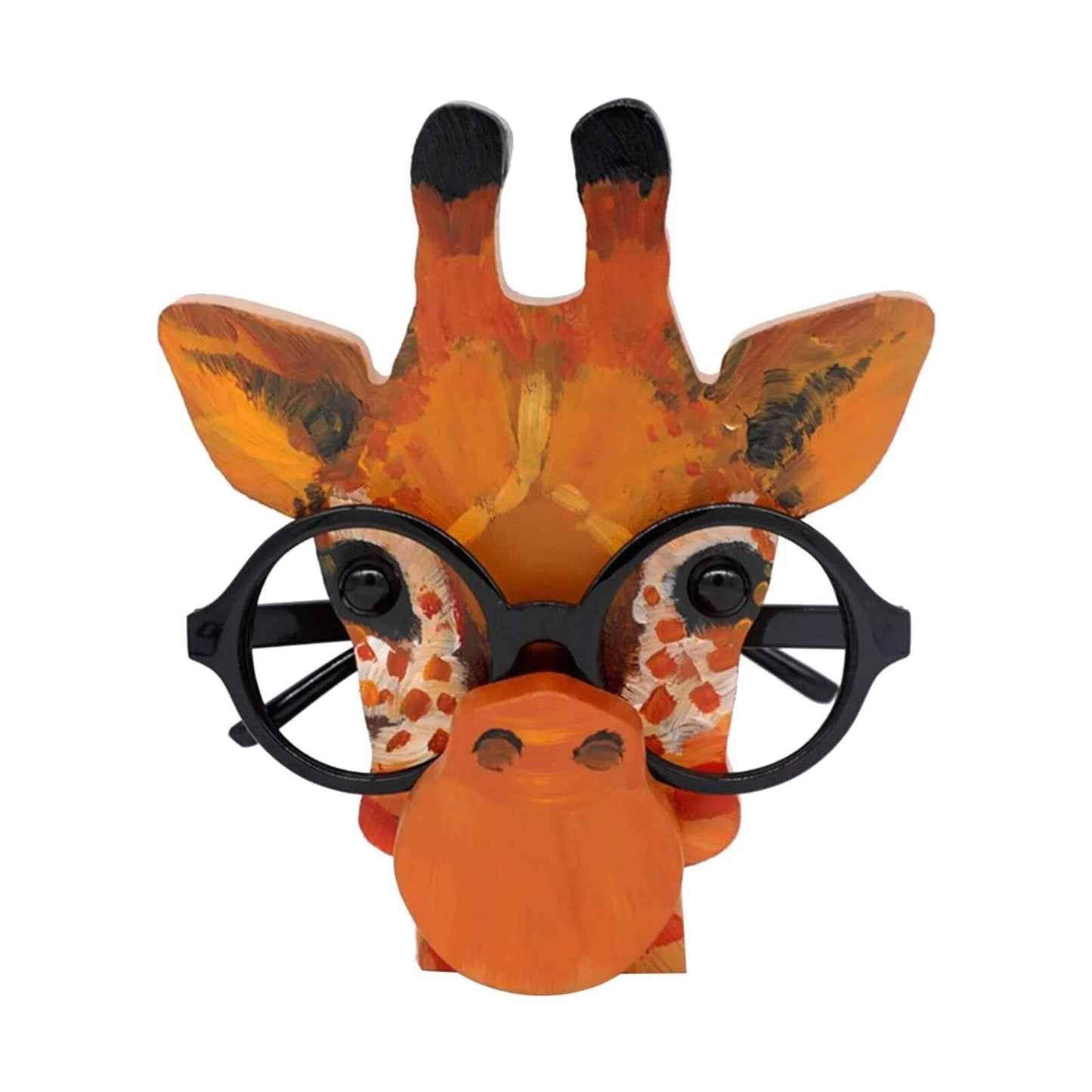 Artistic animal eyeglass stand, a unique wooden holder for spectacles and desk organization.
