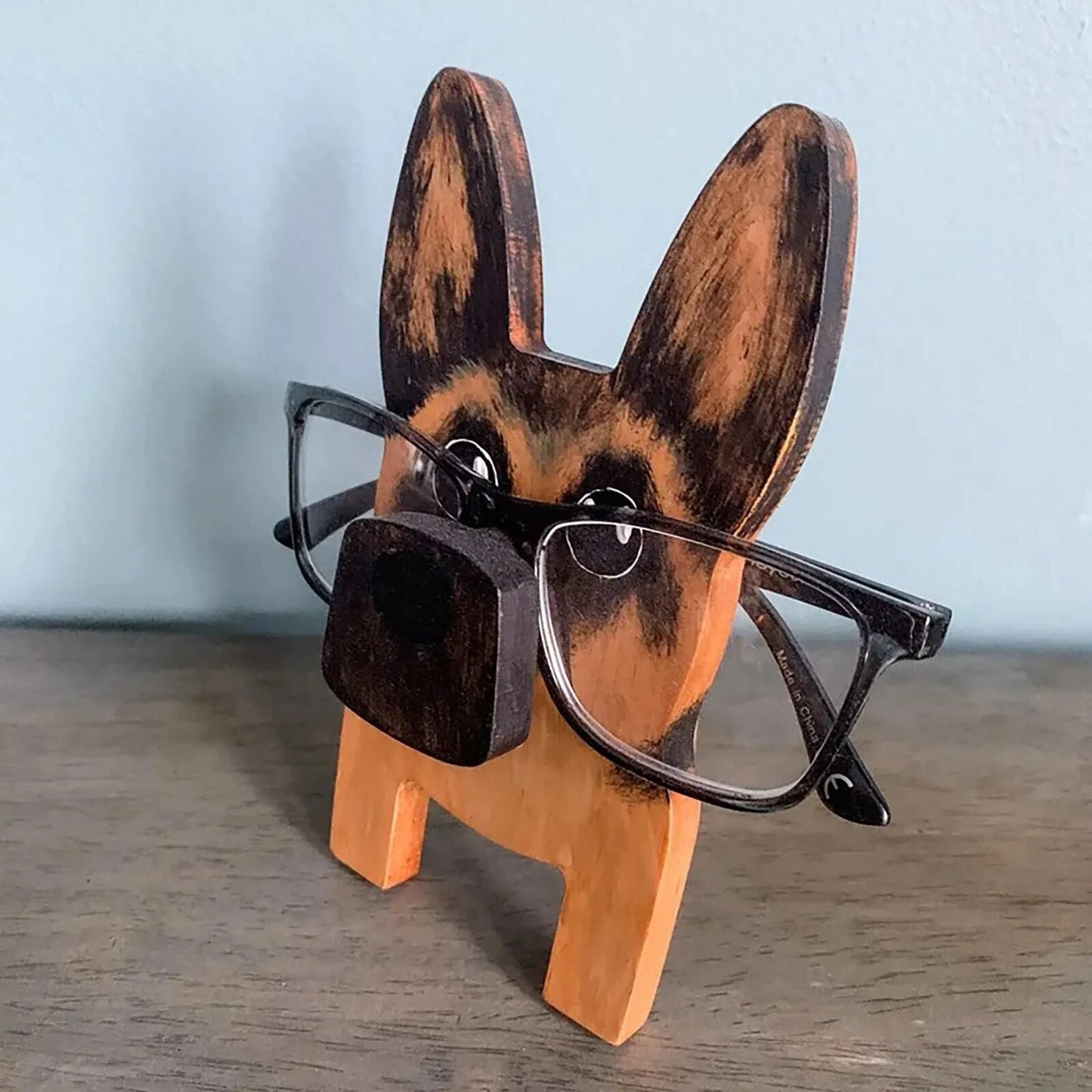 Fun animal glasses holder, a handcrafted wooden spectacle stand for easy access & style.