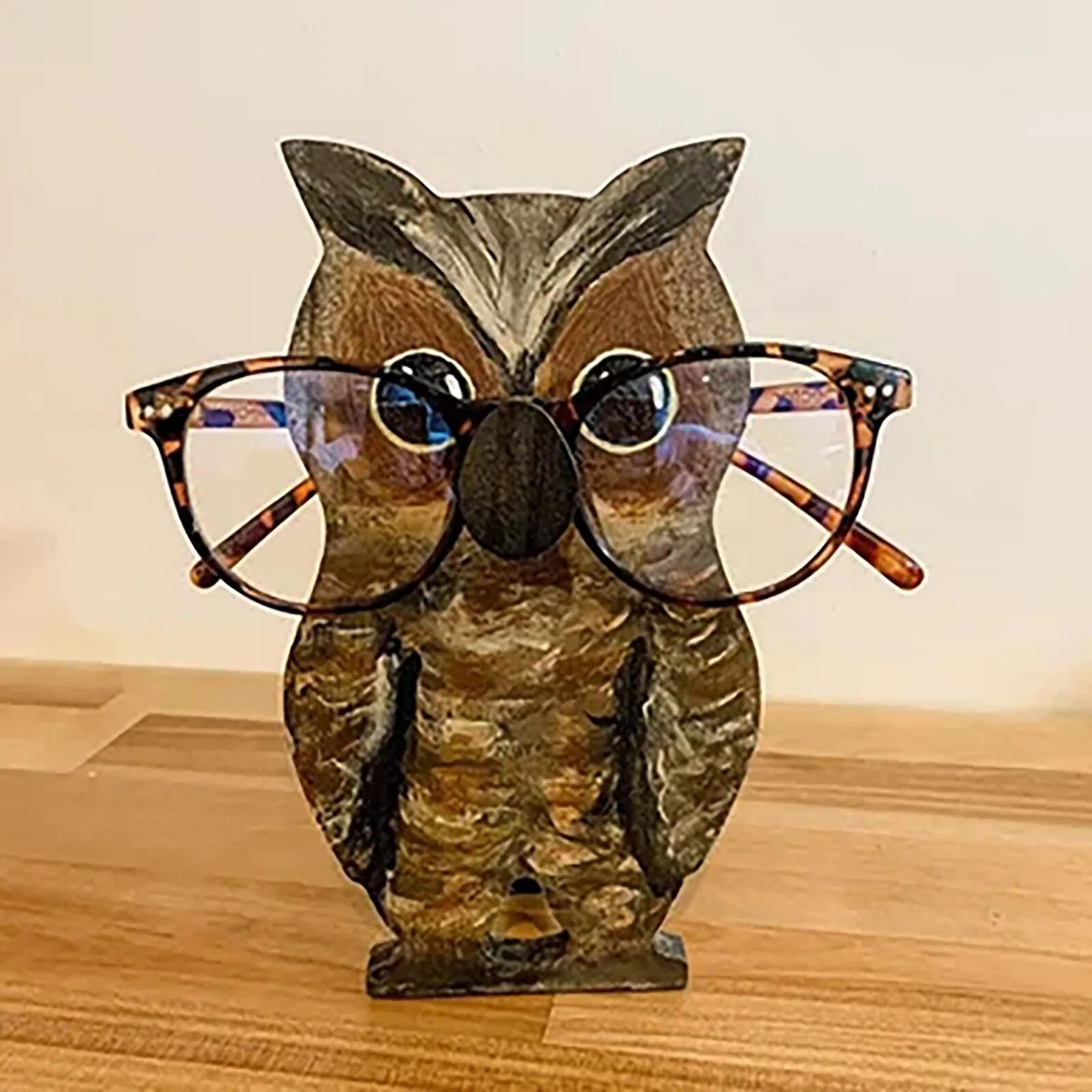 Adorable animal eyeglass stand, handcrafted wooden holder for home office or animal lovers.