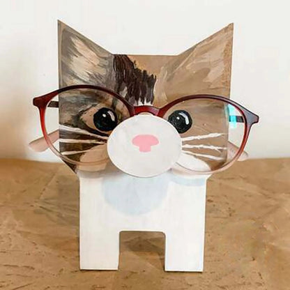 Decorative animal eyeglass stand, charming wooden holder for animal lovers & desk decor.