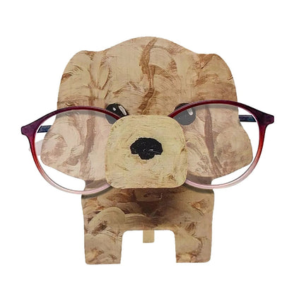 Hand-carved whimsical animal glasses holder, a fun wooden stand for your eyeglasses.