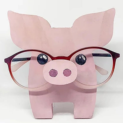 Playful animal glasses stand, handmade wooden holder, perfect desk decor for eyeglass wearers.