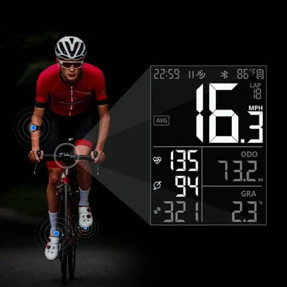 Cycplus M2 GPS fitness tracker, showing connectivity icons for ANT+ and Bluetooth sensors