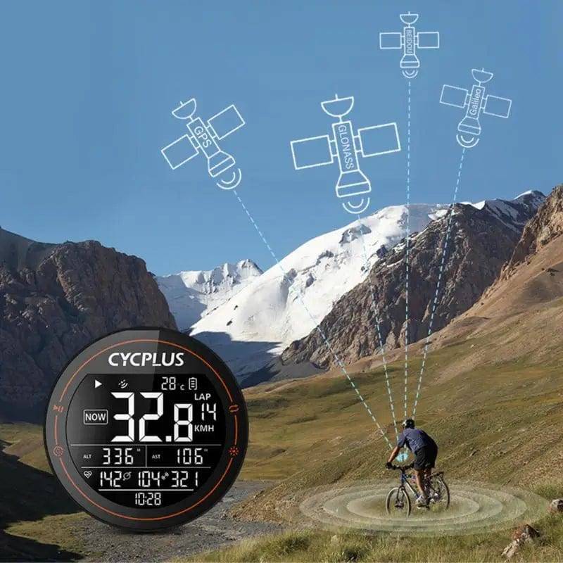 Backlit Cycplus M2 Bicycle Computer screen, ideal for night cycling with GPS speedometer
