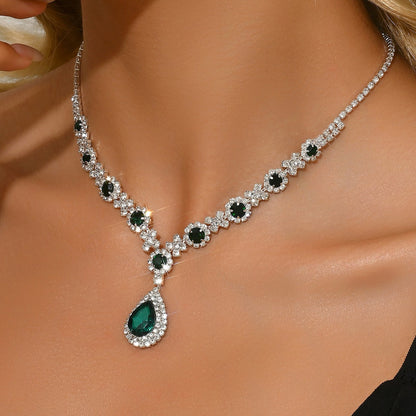 Womens sparkling waterdrop CZ pendant necklace, available in red, green, blue.