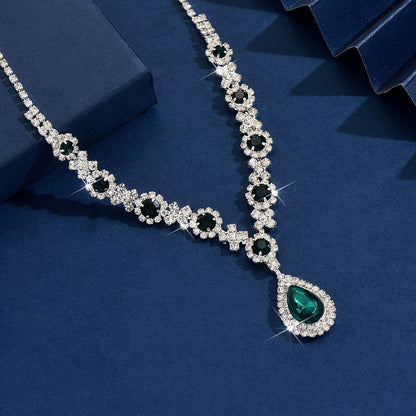 Blue cubic zirconia waterdrop pendant necklace, sparkling dainty women's jewelry.