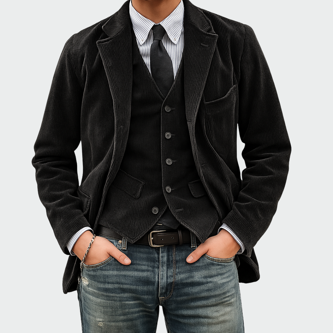 Elegant men's suit set: a sophisticated 2-piece blazer & vest for dapper business or occasion wear.