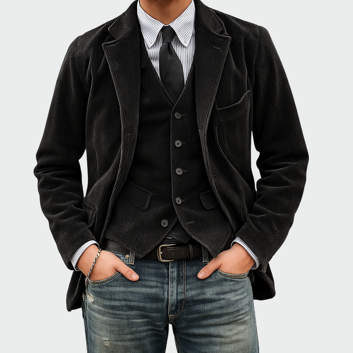 Elegant men's suit set: a sophisticated 2-piece blazer & vest for dapper business or occasion wear.