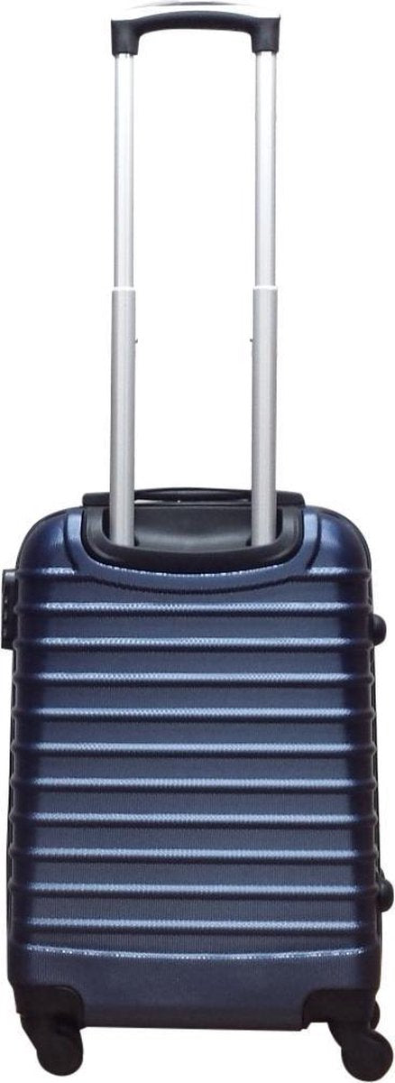 Secure dark blue 2-piece hard case travel set, durable construction & smooth spinner wheels for peace of mind.