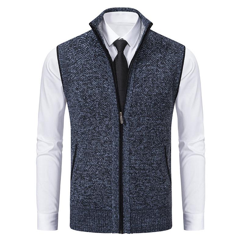 Men's knitted mock neck gilet in gray, a versatile sweater vest for casual or business casual layering.