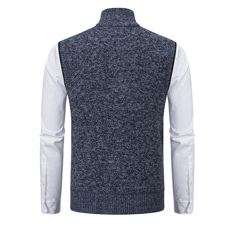 Stylish black men's mock neck sweater vest for winter layering. A warm knit gilet for casual & smart looks.