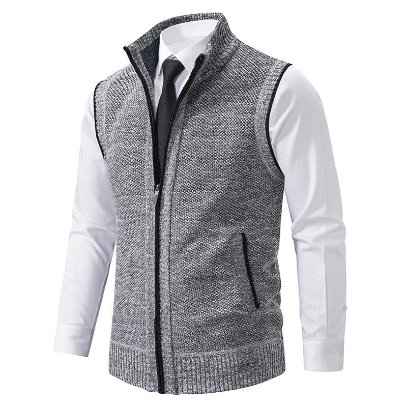 Red knit mock neck gilet for men. A comfortable sweater vest, ideal for autumn business casual layering.