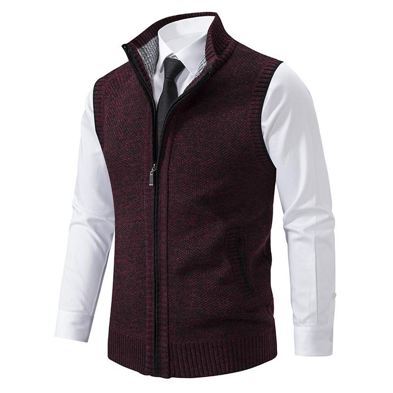 Cozy gray men's knit mock neck gilet. This stylish sweater vest offers comfortable layering for autumn & winter outfits.