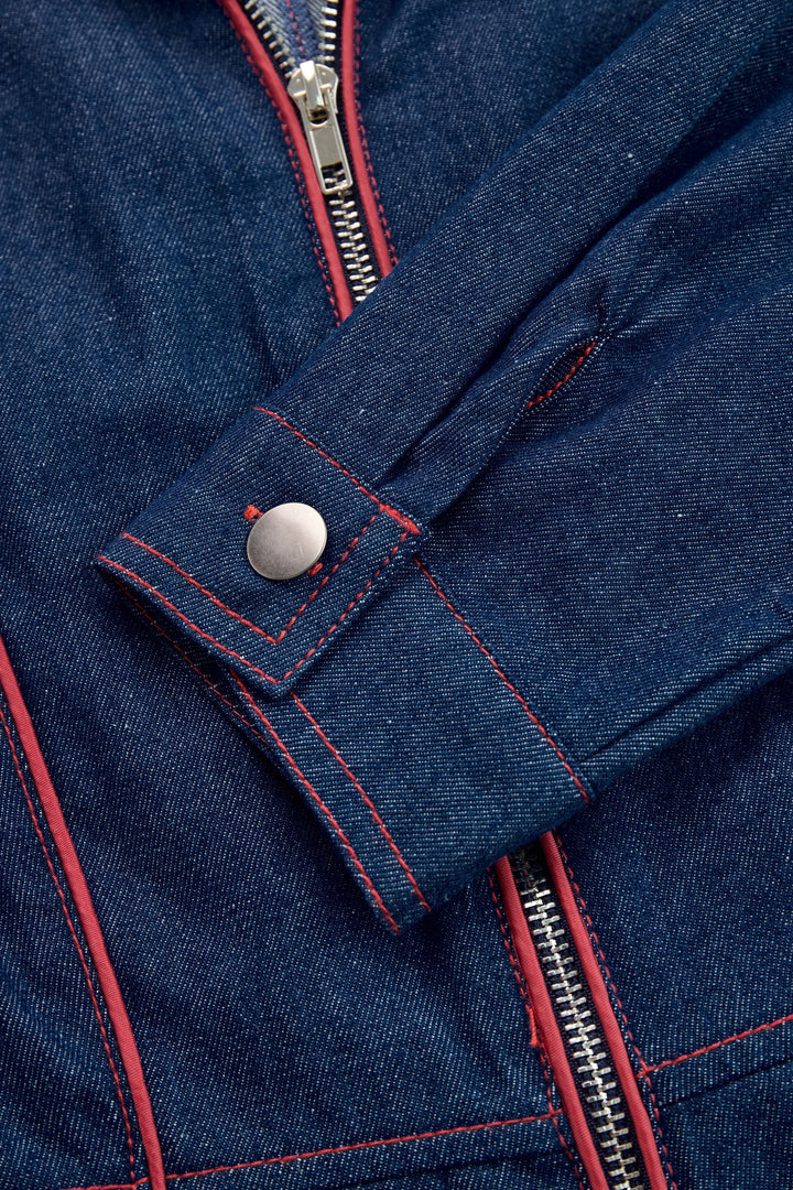 Versatile dark blue wide leg jumpsuit with zip front for women, ideal for smart casual or elegant fashion.