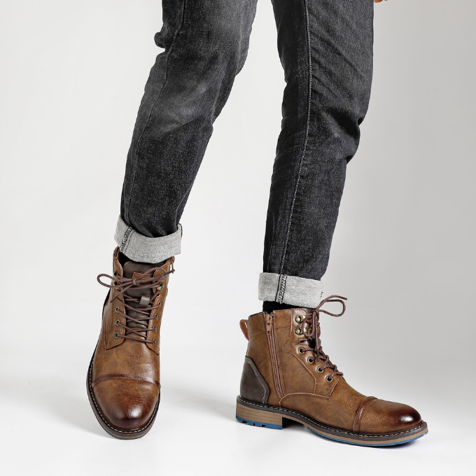 Rugged Bayshore men's dark brown side-zip boots, built for durability and comfortable everyday wear.