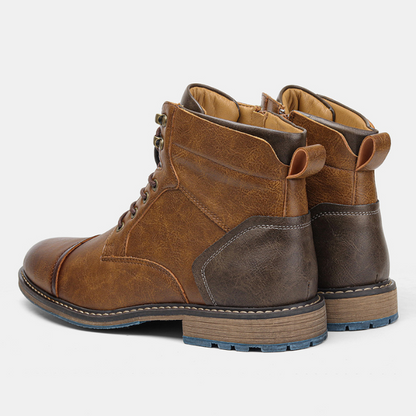 Dark brown men's Bayshore side-zip boots; durable leather construction for rugged everyday comfort.