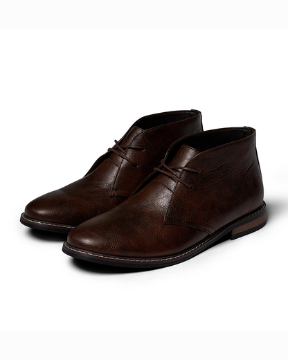 Dark brown men's leather ankle boots, perfect for casual everyday wear. Rugged yet comfortable.