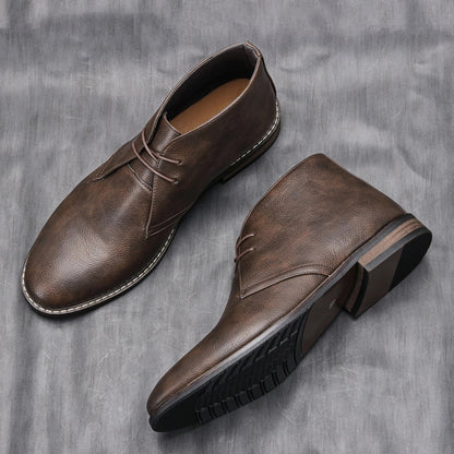 Durable dark brown leather ankle boots for men, offering exceptional comfort for casual and daily wear.