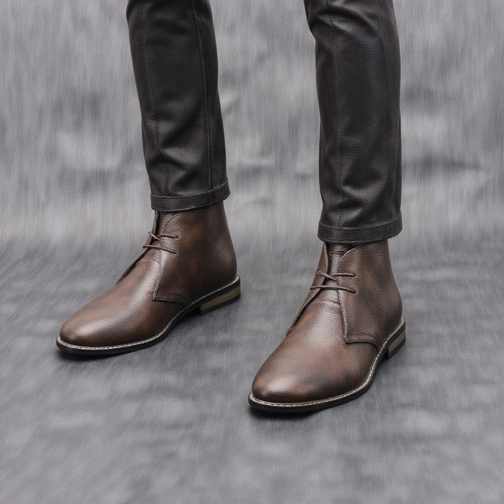 Everyday men's dark brown leather ankle boots, combining comfort with a durable, casual design.