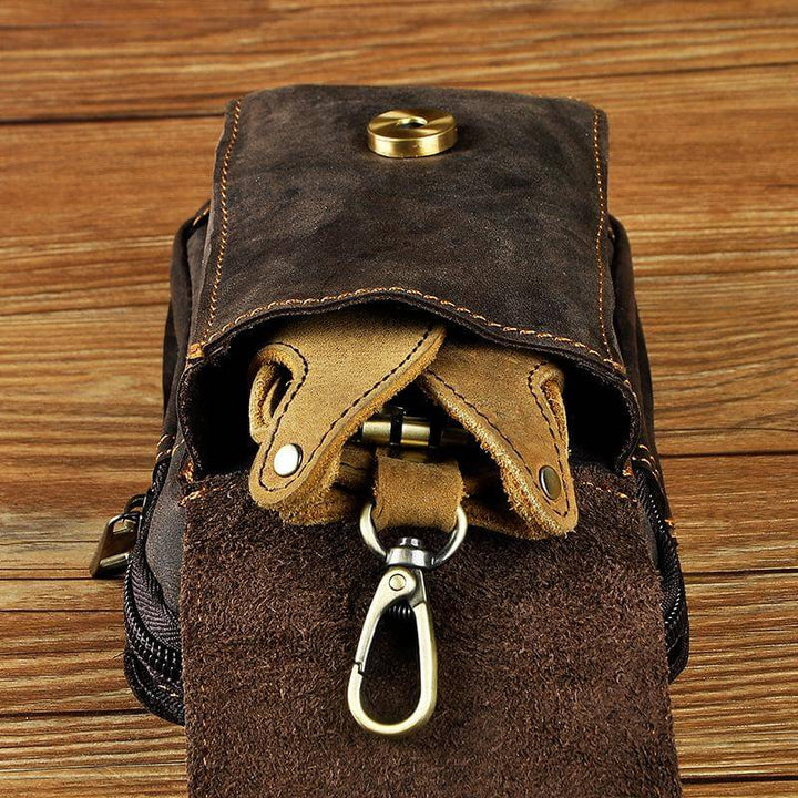 Fashionable dark brown men's waist bag, a premium hip pack for stylish everyday carry and travel.
