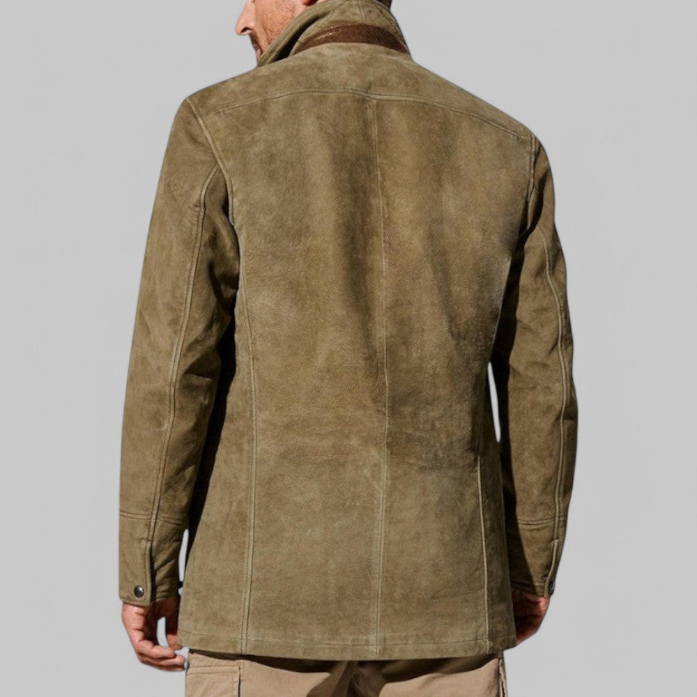 Khaki men's classic vintage style jacket. Essential autumn outerwear for casual fall fashion.