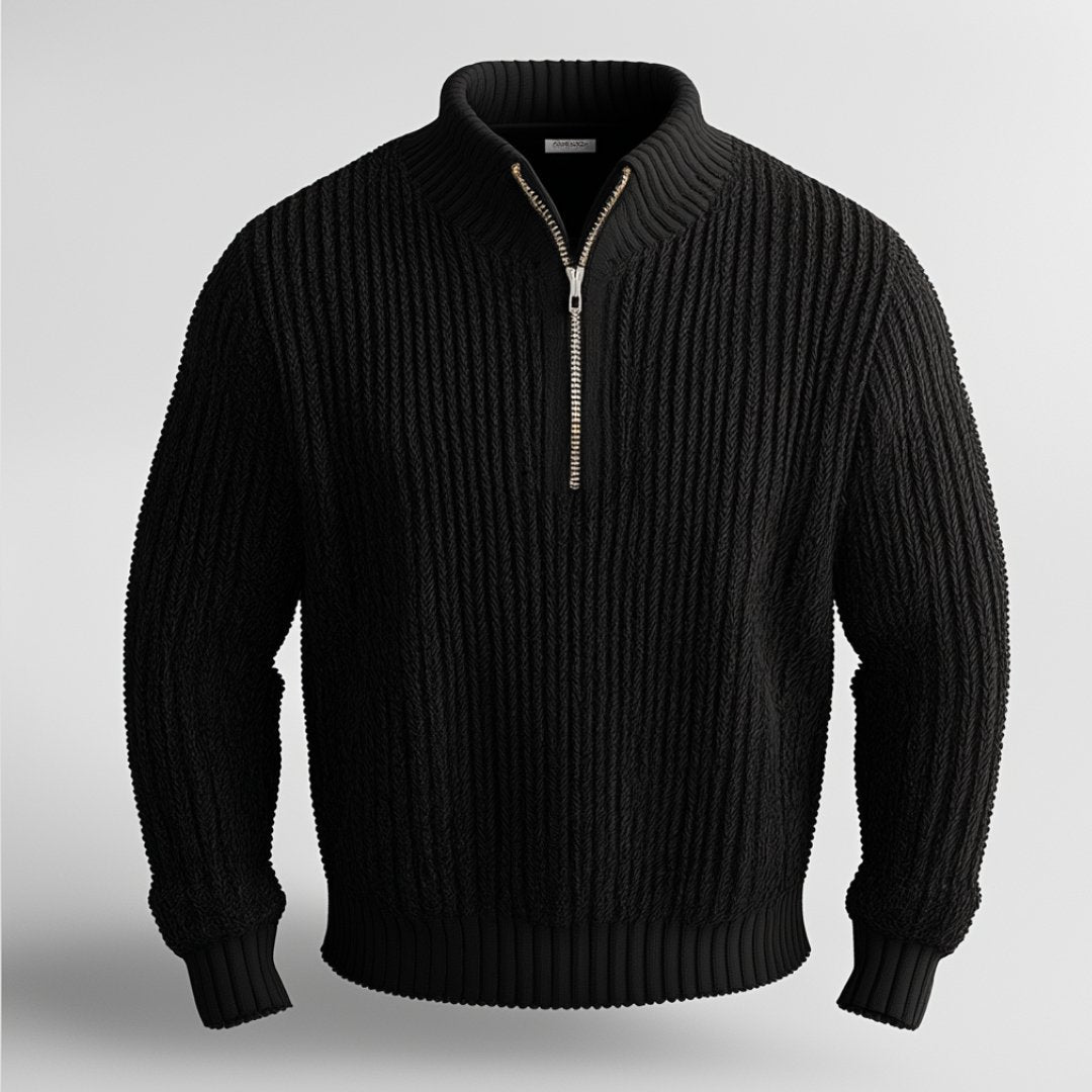 Taupe men's cozy quarter-zip pullover sweater, a versatile choice for modern fall fashion & everyday style.