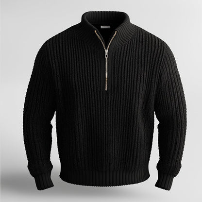 Taupe men's cozy quarter-zip pullover sweater, a versatile choice for modern fall fashion & everyday style.