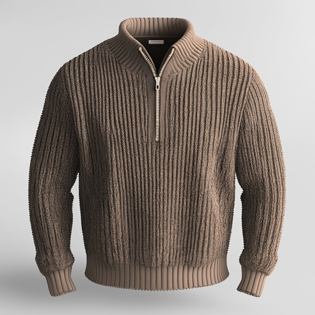 Black men's cozy quarter-zip sweater, essential for stylish layering & winter fashion. Comfortable casual pullover.