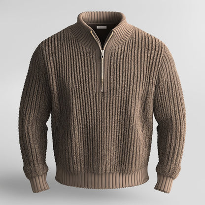 Black men's cozy quarter-zip sweater, essential for stylish layering & winter fashion. Comfortable casual pullover.