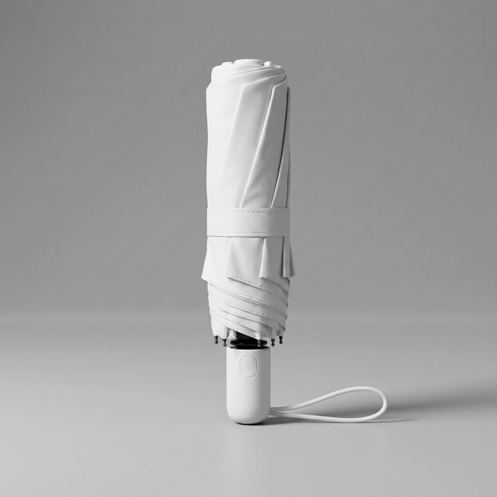 Convenient dark green portable travel umbrella. Lightweight design offers UV & weather protection.