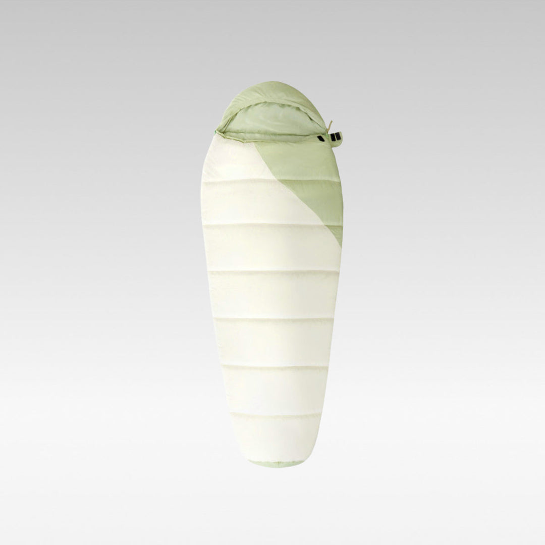 Dark green mummy sleeping bag, 1.8kg, waterproof, for adult camping and outdoor warmth.