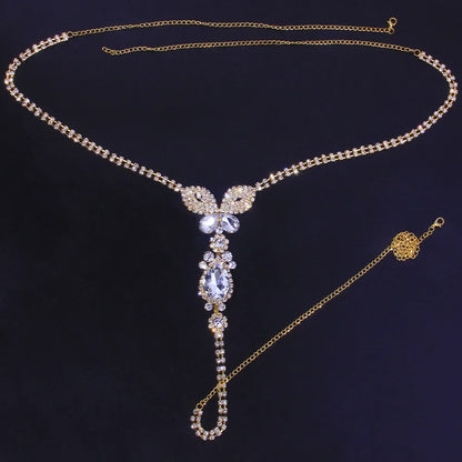 Women's glamorous rhinestone butterfly belly chain, a stylish crystal waist chain & body jewelry accessory.