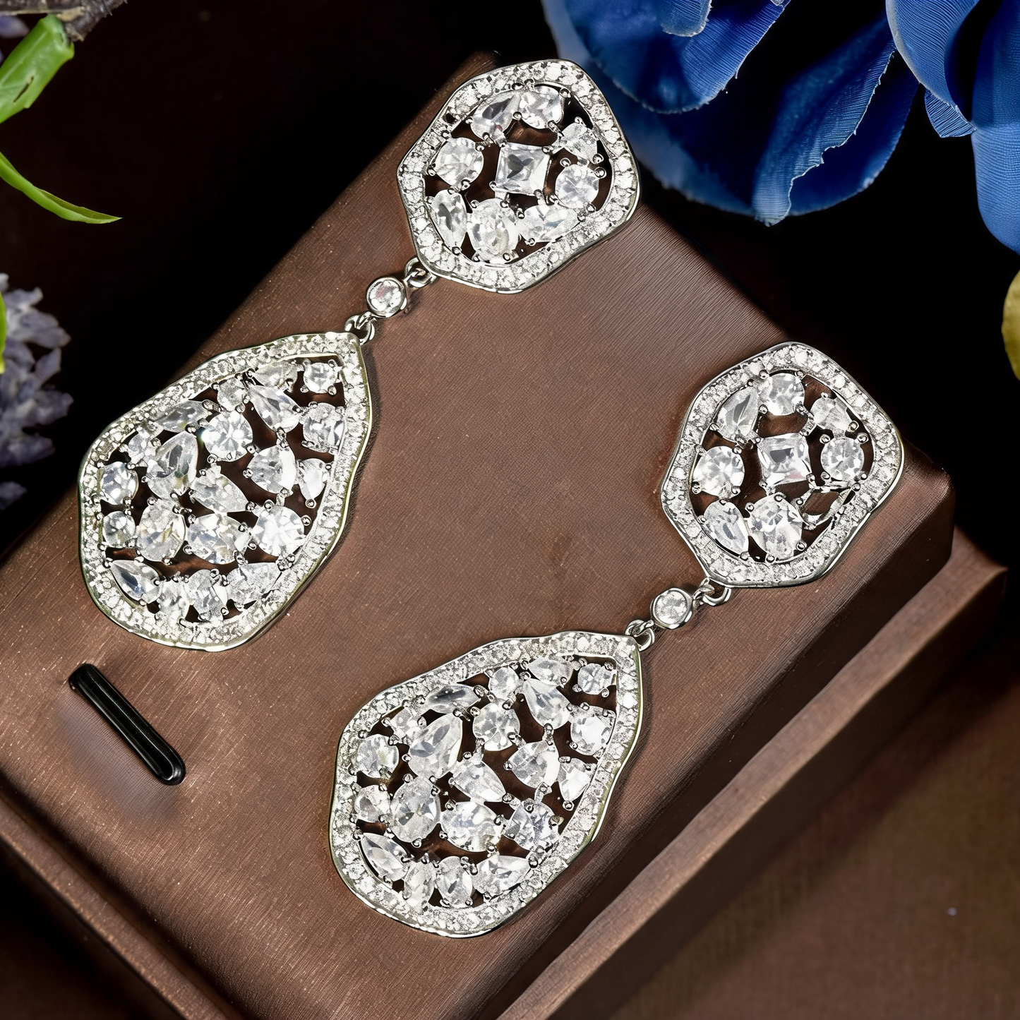 Shimmering green & silver drop earrings for women, providing dazzling sparkle and a lightweight, elegant look.