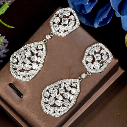 Shimmering green & silver drop earrings for women, providing dazzling sparkle and a lightweight, elegant look.