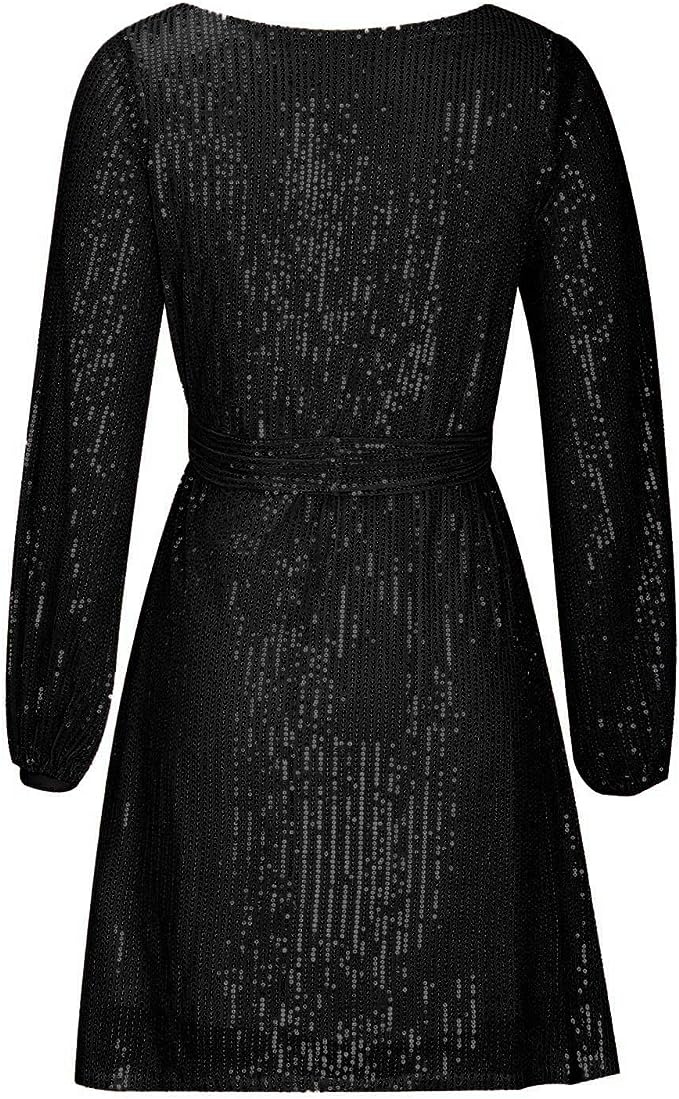 Trendy women's sequin mini dress; festive and dazzling short party dress for celebrations.