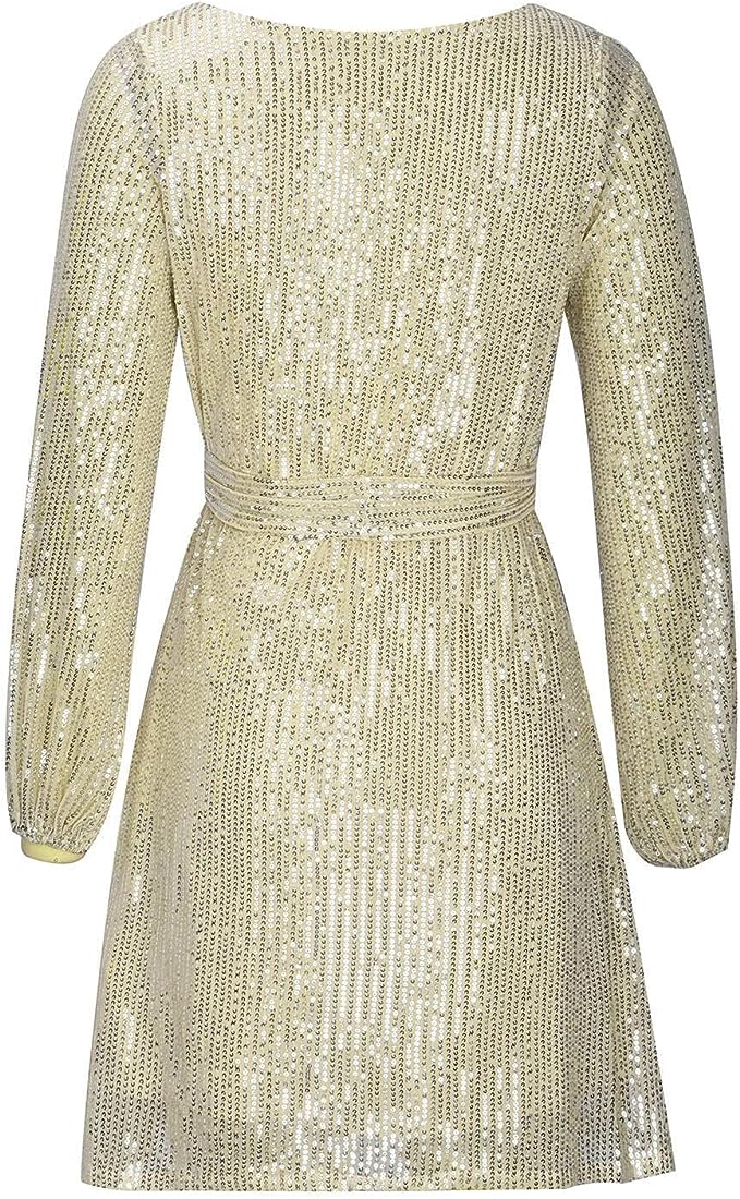Luxurious dazzling sequin mini dress for women; glamorous evening wear & party style.