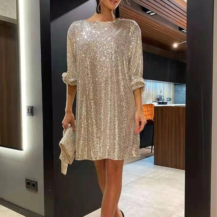 Festive holiday sequin mini dress for women; a dazzling short party dress for celebratory events.