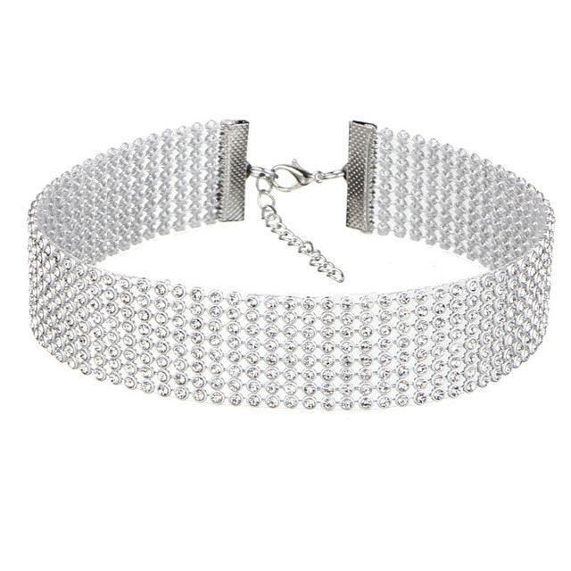 Fashion-forward rhinestone choker necklace, a sparkling crystal women's jewelry piece.