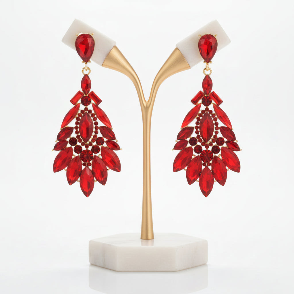 Champagne crystal drop earrings, dazzling women's dangle jewelry, elegant fashion accessory for her.