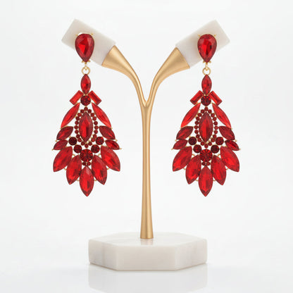Champagne crystal drop earrings, dazzling women's dangle jewelry, elegant fashion accessory for her.
