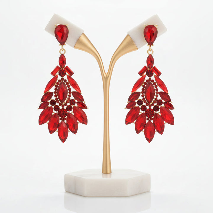 Champagne crystal drop earrings, dazzling women's dangle jewelry, elegant fashion accessory for her.