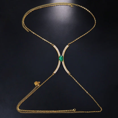 Sparkling women's crystal body chain necklace. Dazzling rhinestone chest jewelry adds elegance to any outfit.