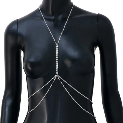 Sparkling women's rhinestone chest chain necklace, a dazzling piece of women's jewelry and body chain.