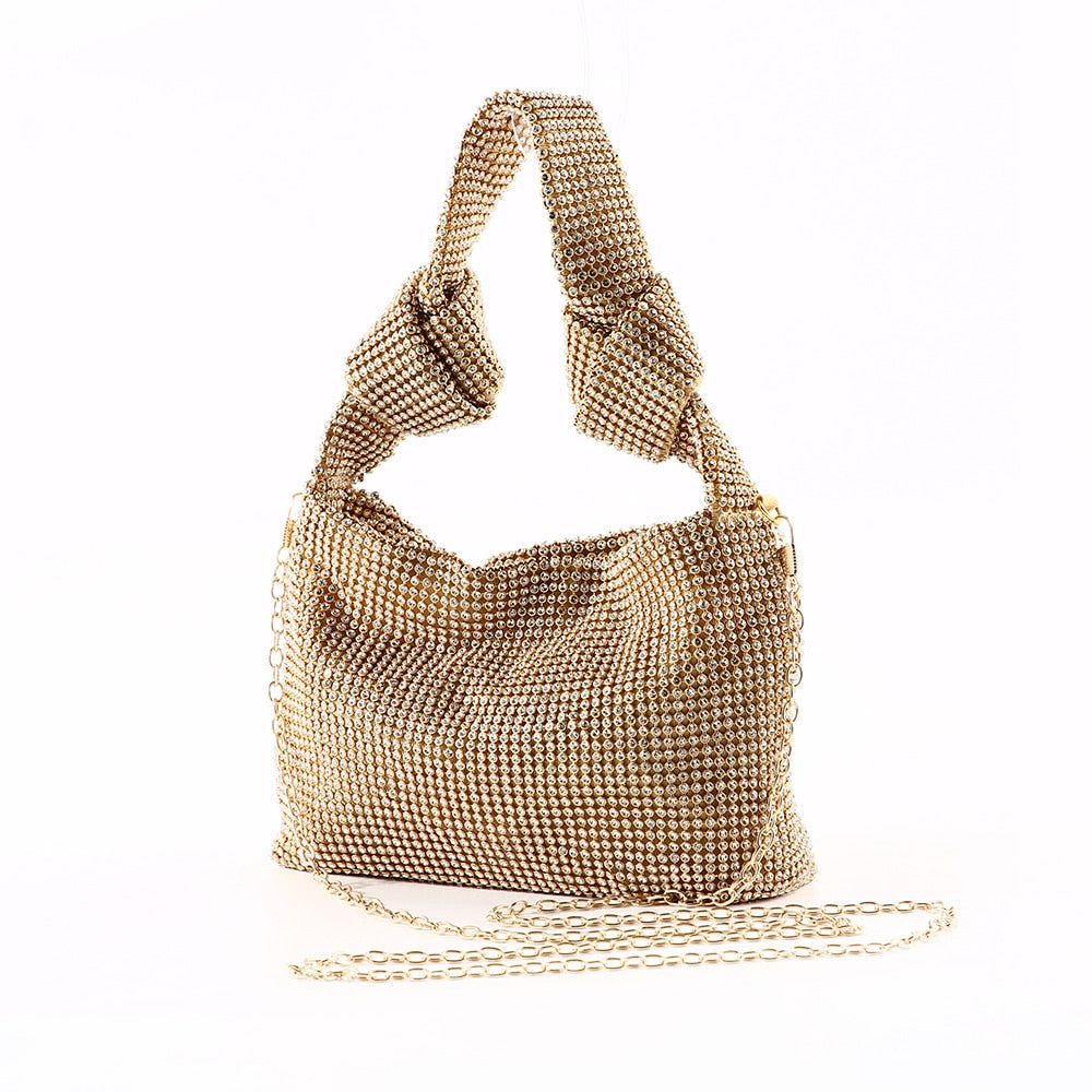 Elegant silver rhinestone clutch, a dazzling women's evening bag for special occasions.