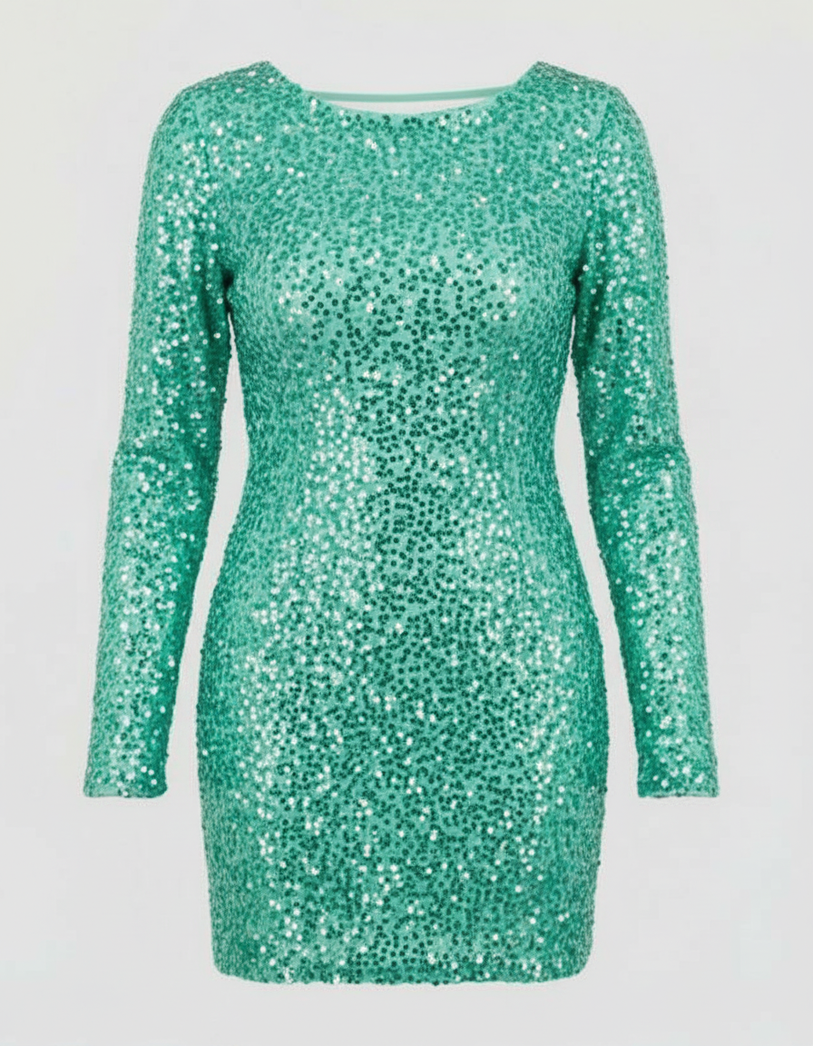 Women's dazzling long-sleeve sequin mini dress, a chic and glamorous choice for any party.