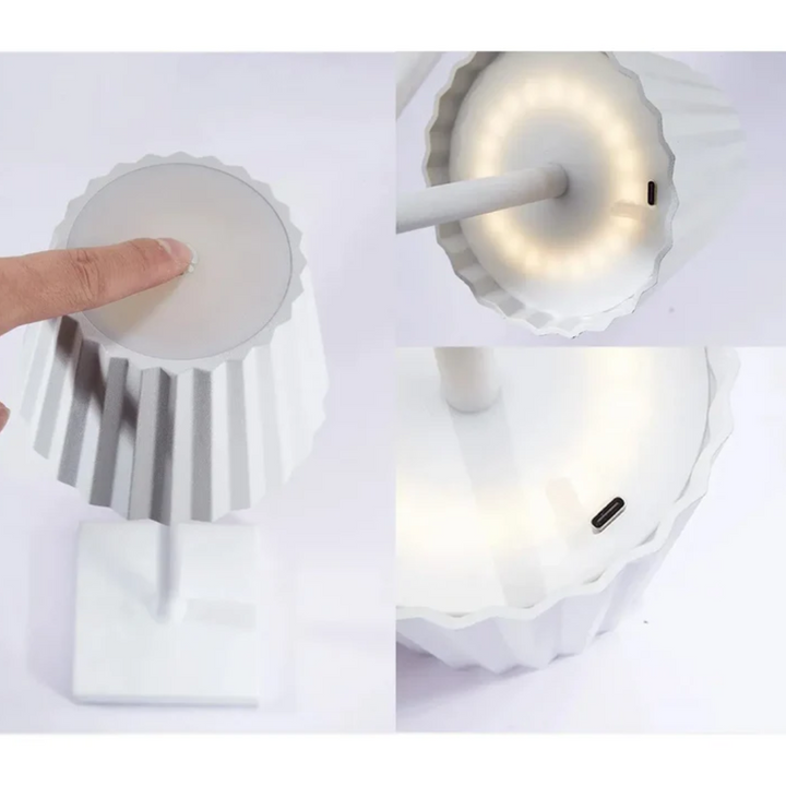 Rechargeable touch table lamp, offering dimmable LED light for flexible indoor & outdoor illumination.