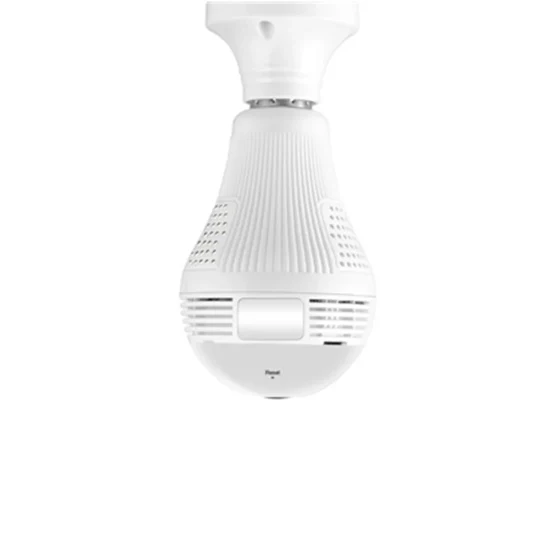 Hidden 1080P panoramic WiFi camera inside a functional LED light bulb for discreet, smart home security monitoring.