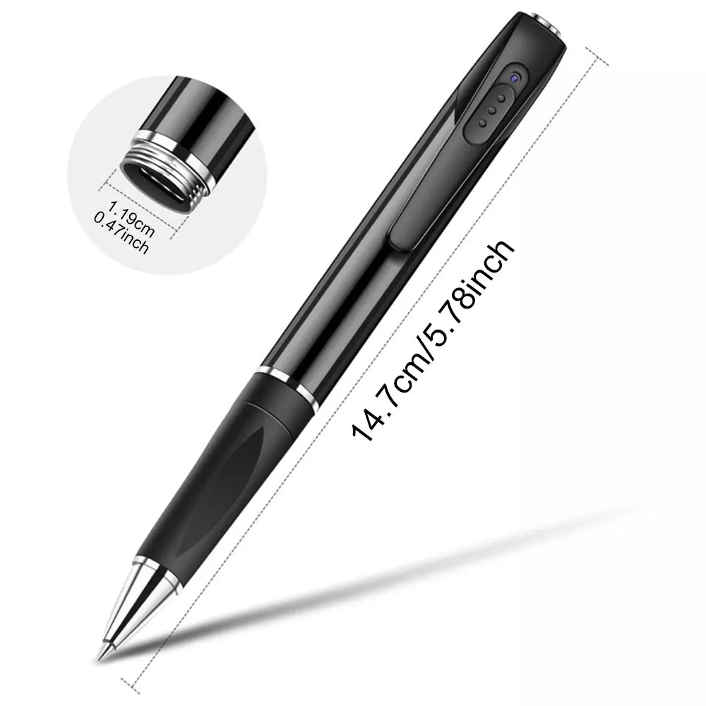All-in-one discreet spy pen with hidden video camera, voice recorder, and wearable body cam features.