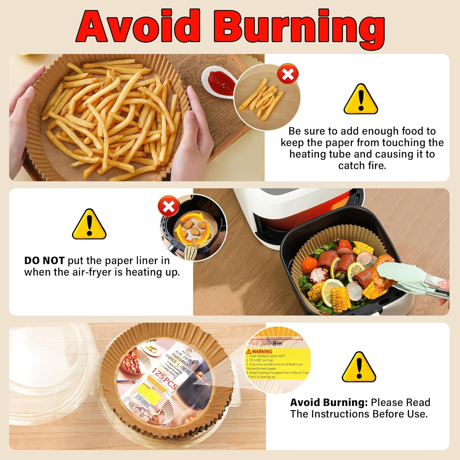Freshly cooked food on a non-stick disposable air fryer liner, showcasing easy release & cleanup.